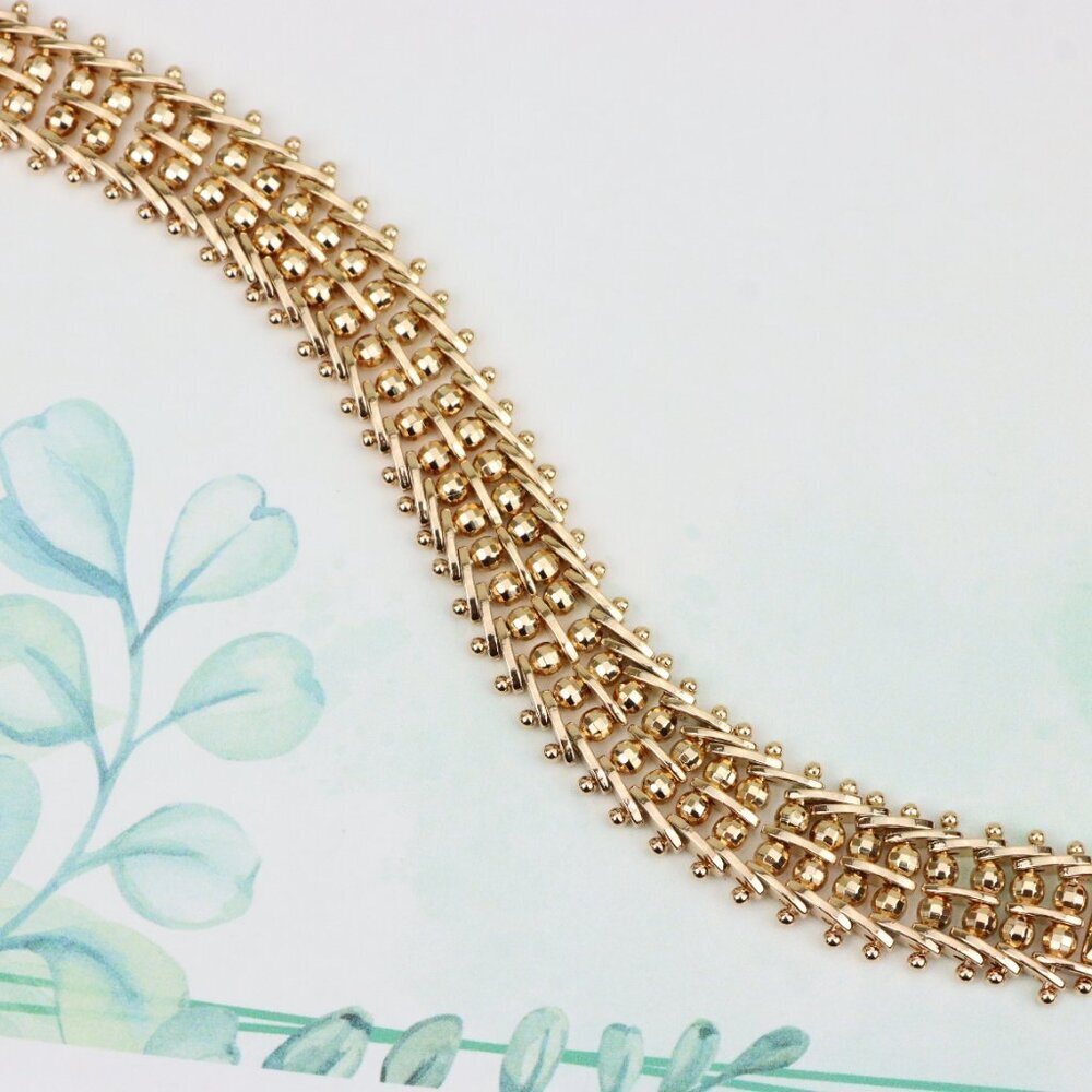 "Wide Rose Gold Plated Textured Bracelet with Elegant Bead Design, XPBL0891
